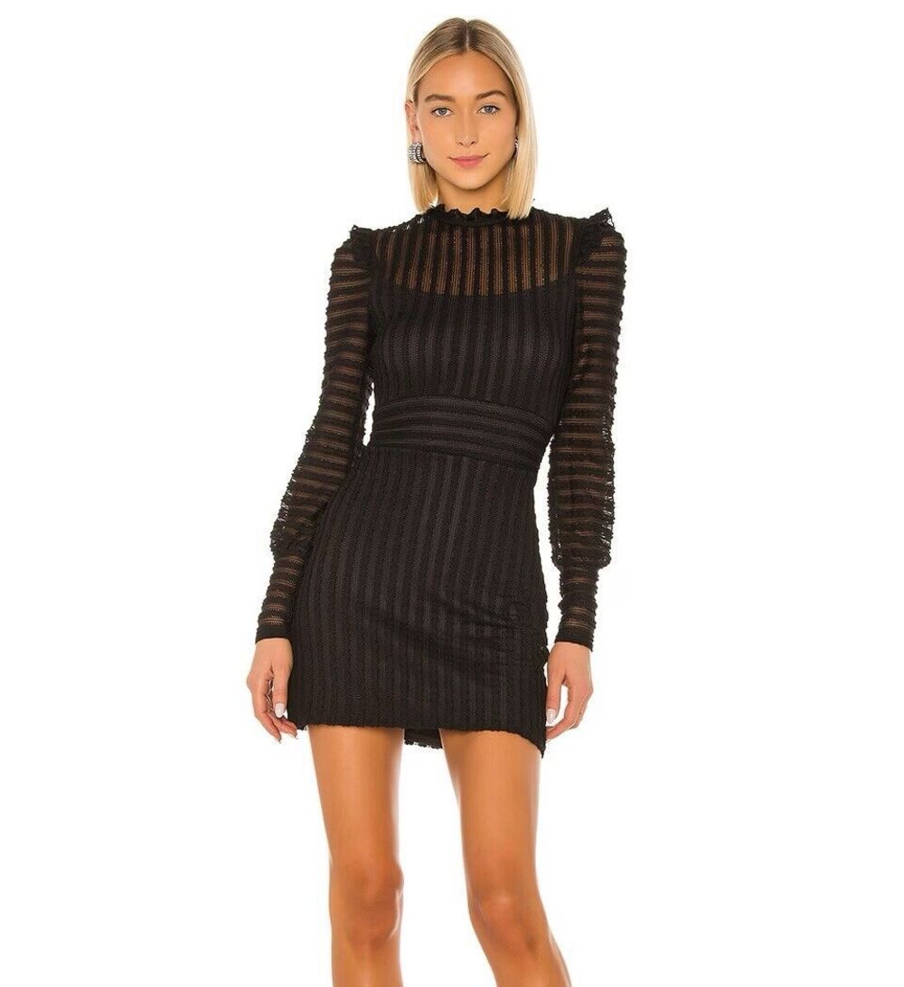 NWT $205 Bailey 44 Allesandra Black Ruffled Pointelle Dress Women’s Size XS (A2)